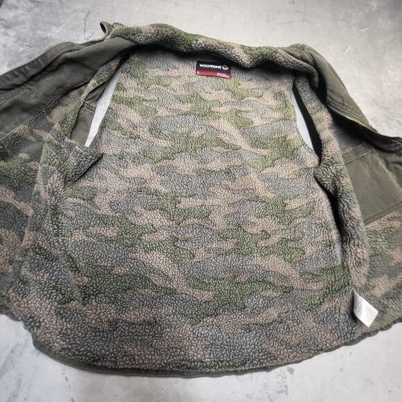 Wolverine Vest Mens Large Olive Canvas Sherpa Fleece Lined Zip Camo Workwear - Picture 4 of 8